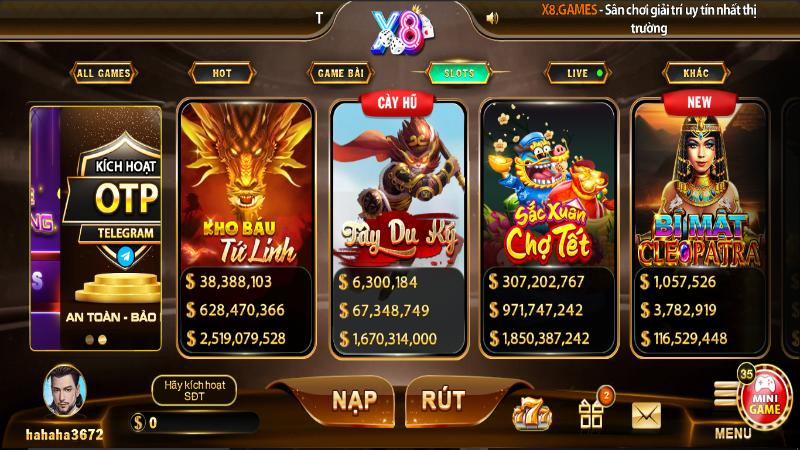 Kho game slot X8 vô cùng đa dạng và phong phú