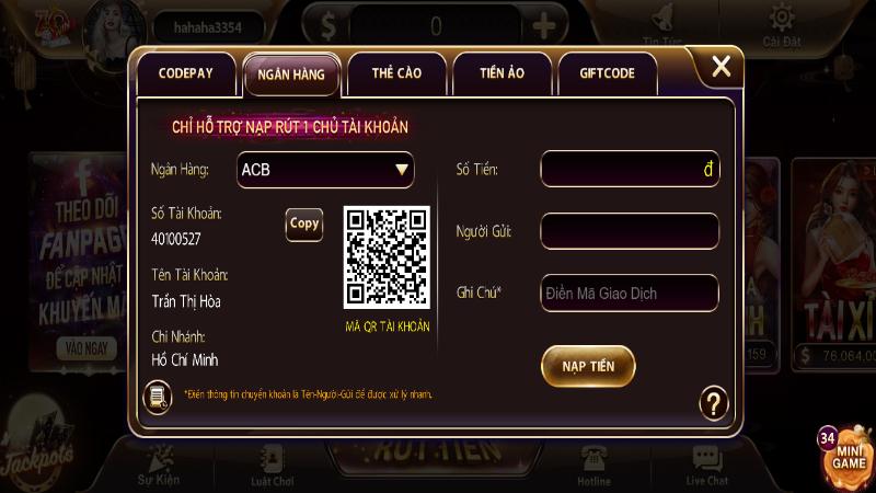 Quá tình giao dịch nạp/ rút tiền tại Zowin hoàn toàn miễn phí