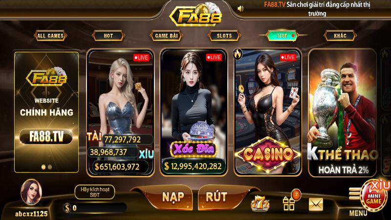 Sảnh casino live Fa88 được đầu tư chỉn chu về mọi mặt