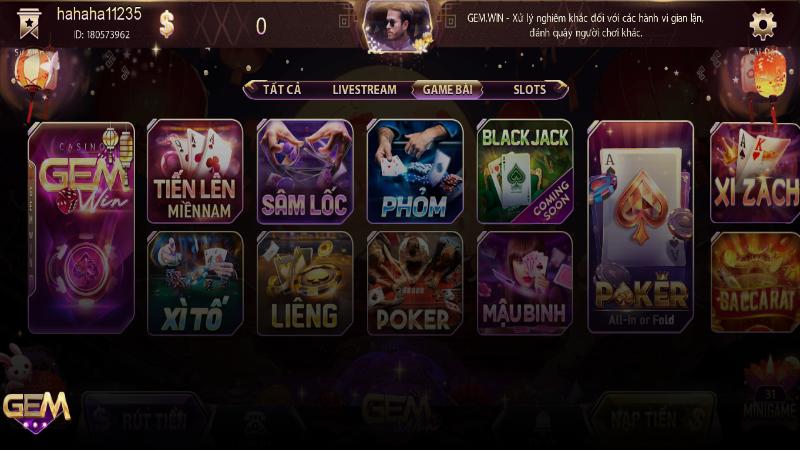 Sảnh game bài Gemwin thu hút đông đảo khách hàng tham gia