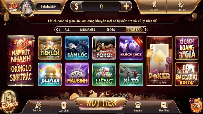 Sảnh game bài đổi thưởng Zowin được nhiều người yêu thích