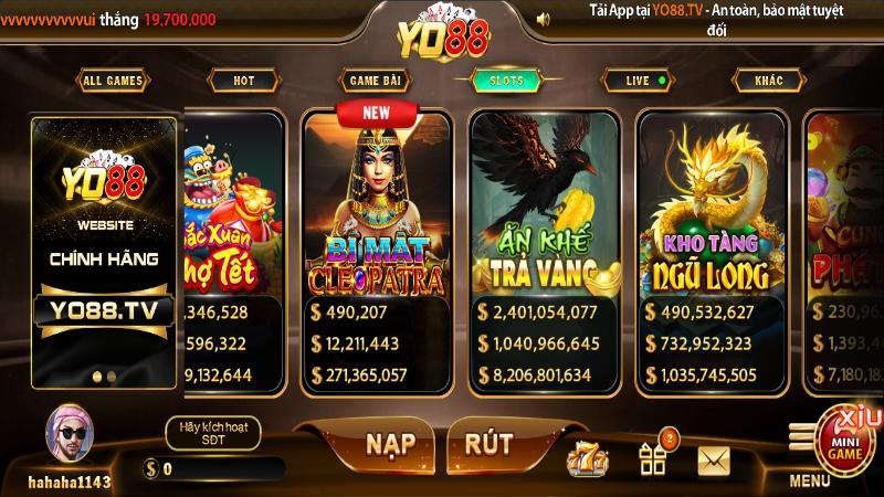 Sảnh game slot Yo88 cung cấp các siêu phẩm ấn tượng