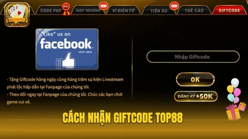 Cách nhận giftcode từ Top88 cho mọi thành viên