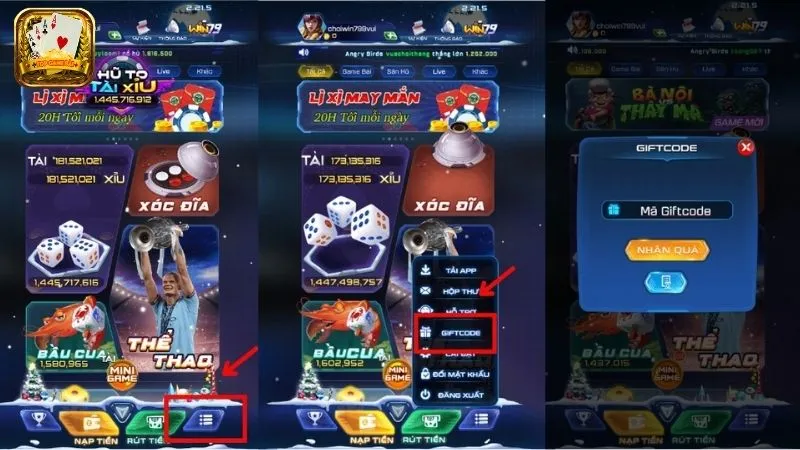 Chi tiết các bước nhập mã code tại cổng game Win79