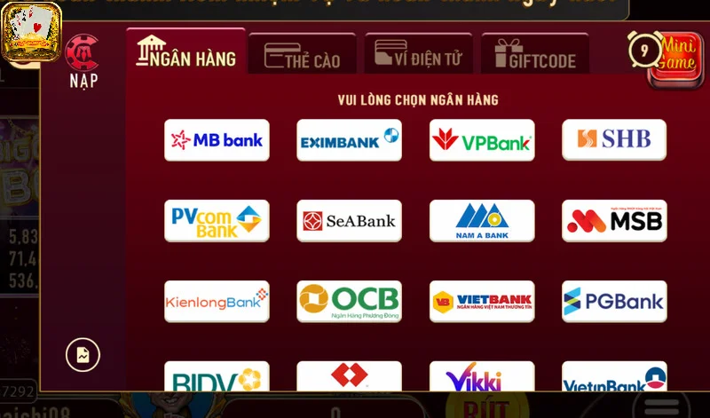 Hệ thống nạp rút tiền bao gồm nhiều hình thức giao dịch