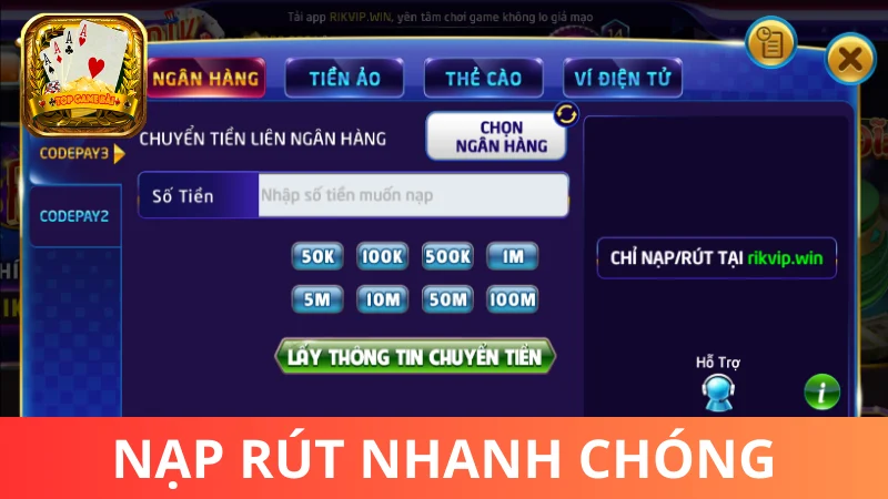 Nạp - rút tiền tại cổng game Rikvip nhanh chóng