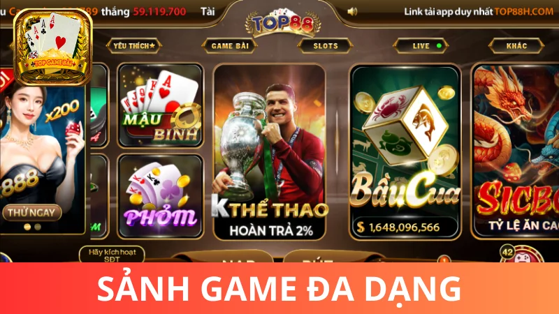 Sảnh chơi tại Top88 đổi thưởng đa dạng