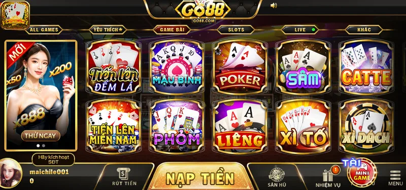 Sảnh game bài với đầy đủ các trò chơi truyền thống